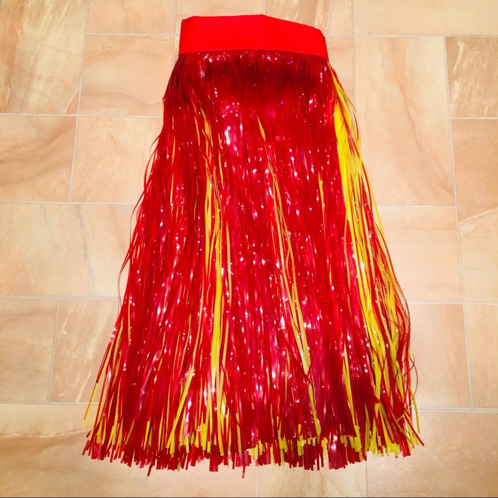 Handmade Girls Halloween Hula Long Red & Yellow Plastic Grass Skirt Costume